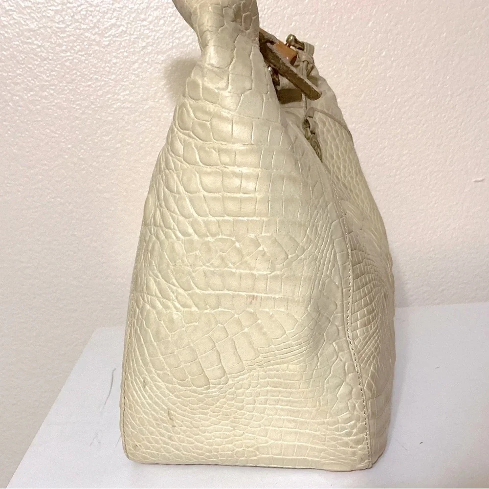 Brahmin Vintage Crocodile Leather Shoulder Bag Cream